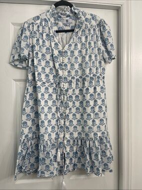 Blue Floral Cotton Mini Dress